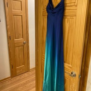Long hombre royal blue to teal dress
